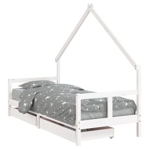 vidaXL Cadre de lit enfant tiroirs blanc 80x200 cm bois de pin massif