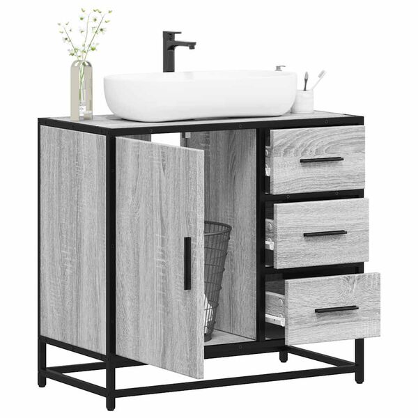vidaXL Armoire de lavabo de salle de bain sonoma gris 65x33x60 cm