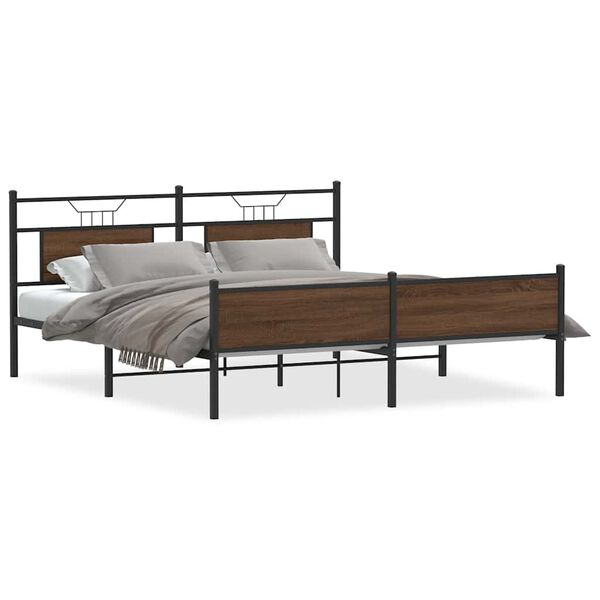 vidaXL Cadre de lit en m&eacute;tal sans matelas ch&ecirc;ne marron 160x200 cm