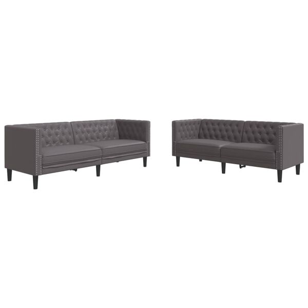 vidaXL Ensemble de canap&eacute; Chesterfield 2 pcs gris similicuir