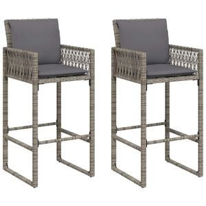 vidaXL Tabourets de bar jardin coussins lot de 2 gris r&eacute;sine tress&eacute;e