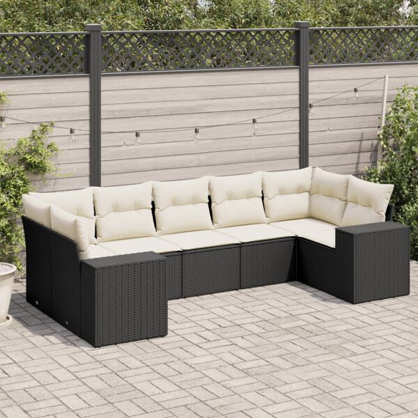 vidaXL Salon de jardin 7 pcs avec coussins noir r&eacute;sine tress&eacute;e