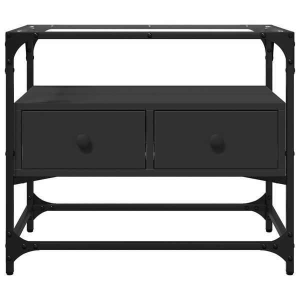 vidaXL Meuble TV et dessus en verre noir 60x35x51 cm bois d'ing&eacute;nierie