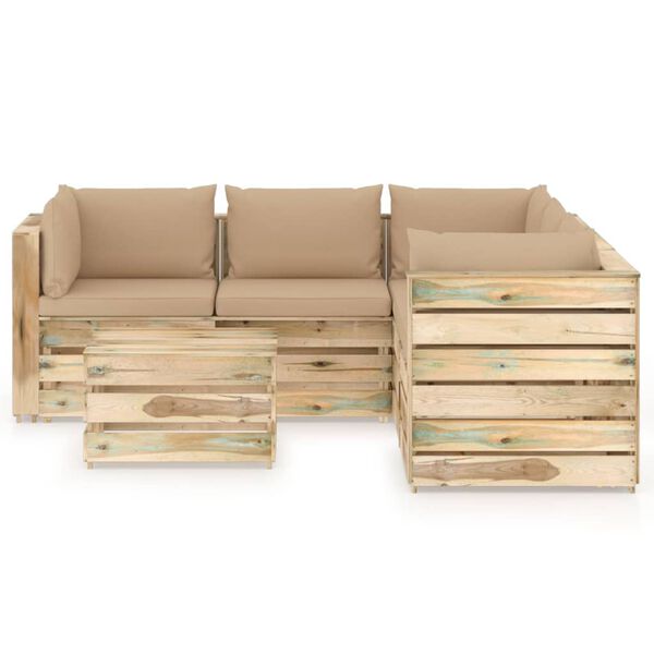 vidaXL Salon de jardin 6 pcs avec coussins Bois impr&eacute;gn&eacute; de vert