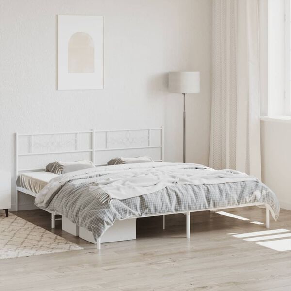 vidaXL Cadre de lit m&eacute;tal sans matelas et t&ecirc;te de lit blanc 200x200 cm
