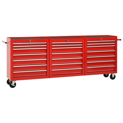 vidaXL Chariot à outils avec 21 tiroirs Acier Rouge