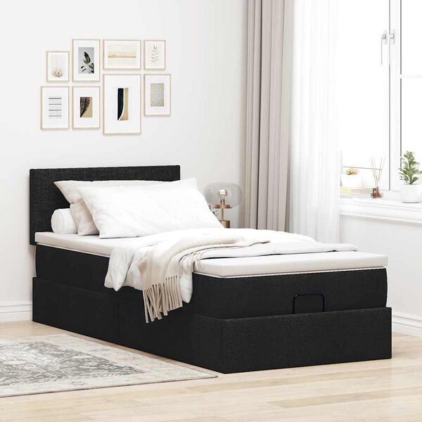 vidaXL Cadre de lit ottoman avec matelas noir 90x190 cm tissu