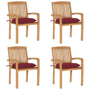 vidaXL Chaises de jardin empilables avec coussins lot de 4 Teck solide