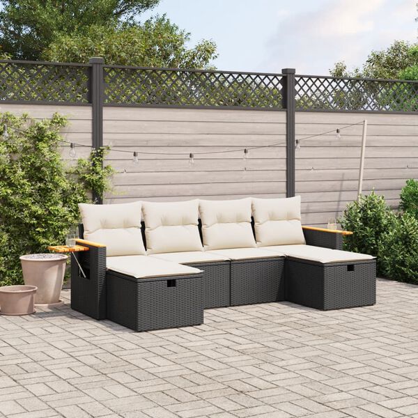 vidaXL Salon de jardin 6 pcs avec coussins noir r&eacute;sine tress&eacute;e