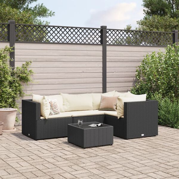 vidaXL Salon de jardin 5 pcs avec coussins Noir R&eacute;sine tress&eacute;e