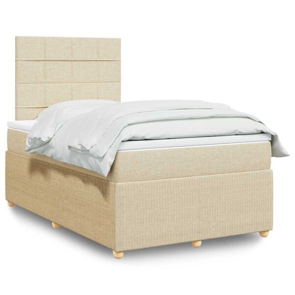 vidaXL Sommier &agrave; lattes de lit avec matelas Cr&egrave;me 120x200 cm Tissu