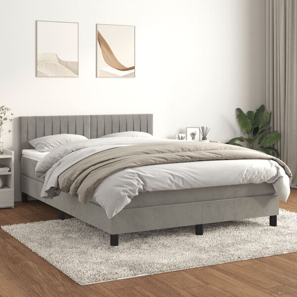 vidaXL Sommier &agrave; lattes de lit et matelas Gris clair 140x190cm Velours