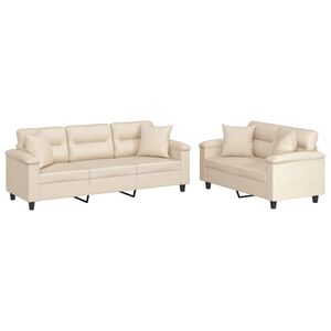 vidaXL Ensemble de canap&eacute;s 2 pcs avec coussins Beige Tissu microfibre
