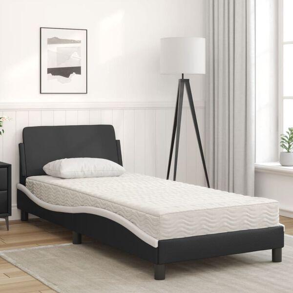 vidaXL Lit avec matelas Dover noir et blanc 90x200 cm similicuir
