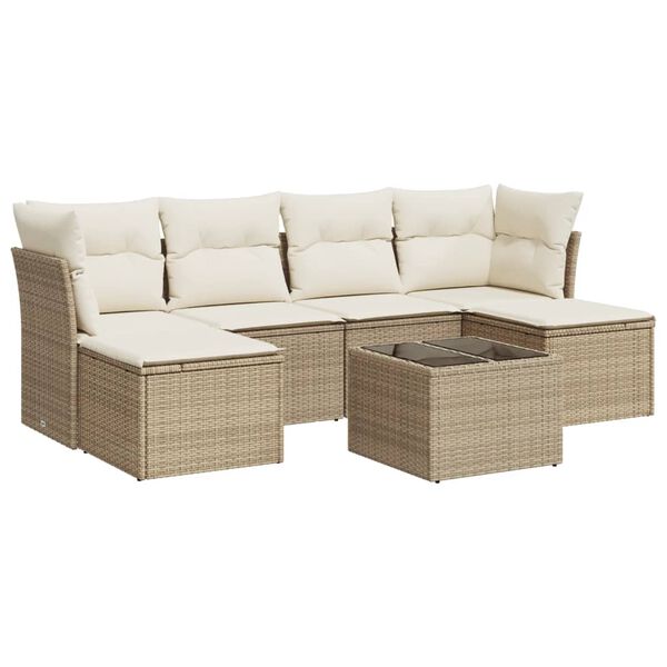 vidaXL Salon de jardin avec coussins 7 pcs beige r&eacute;sine tress&eacute;e