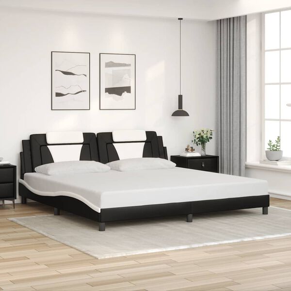 vidaXL Cadre de lit Viana sans matelas noir et blanc 200x200 cm similicuir