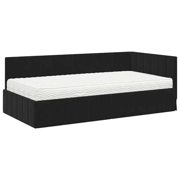 vidaXL Cadre de lit d'angle avec matelas 2 pcs Noir Velours