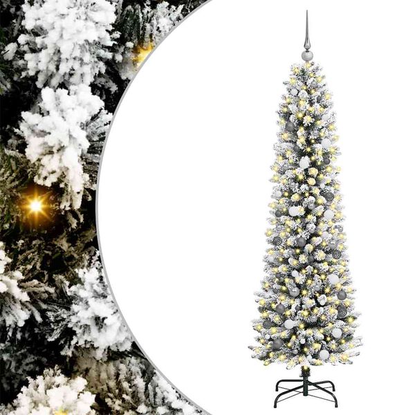 vidaXL Sapin de No&euml;l artificiel Blanc 210 cm PVC, m&eacute;tal et plastique