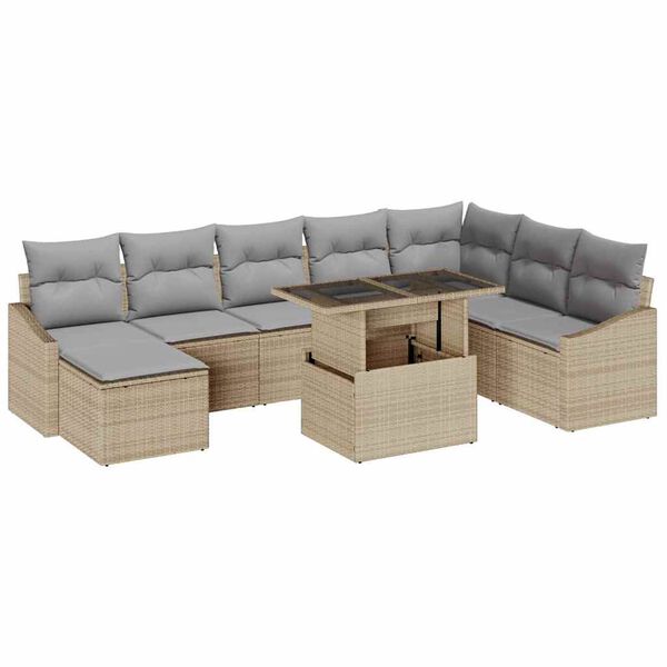vidaXL Ensemble de canap&eacute; de jardin 9 pcs Beige et Gris clair