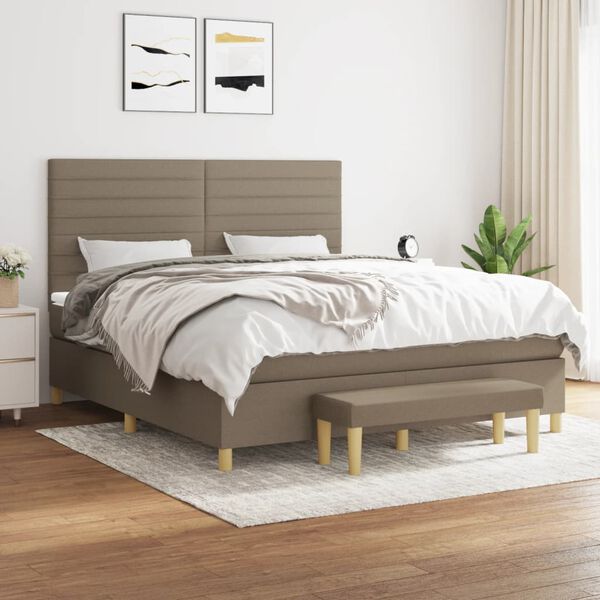 vidaXL Sommier &agrave; lattes de lit avec matelas Taupe 180x200 cm Tissu