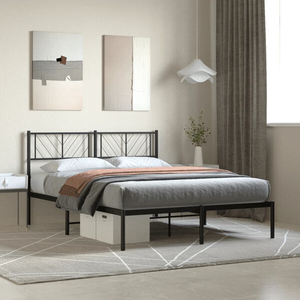 vidaXL Cadre de lit m&eacute;tal sans matelas avec t&ecirc;te de lit noir 140x190cm