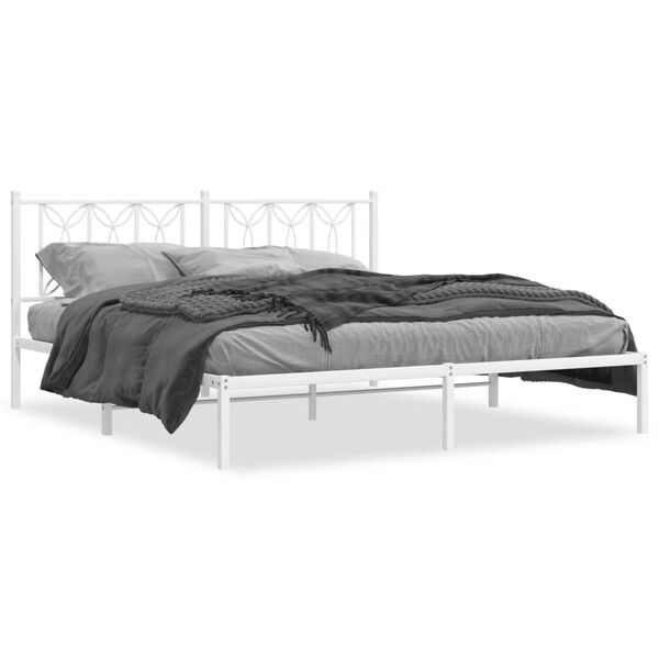 vidaXL Cadre de lit m&eacute;tal sans matelas et t&ecirc;te de lit blanc 183x213 cm