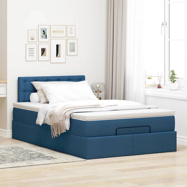 vidaXL Lit ottoman avec matelas bleu 120x200 cm tissu