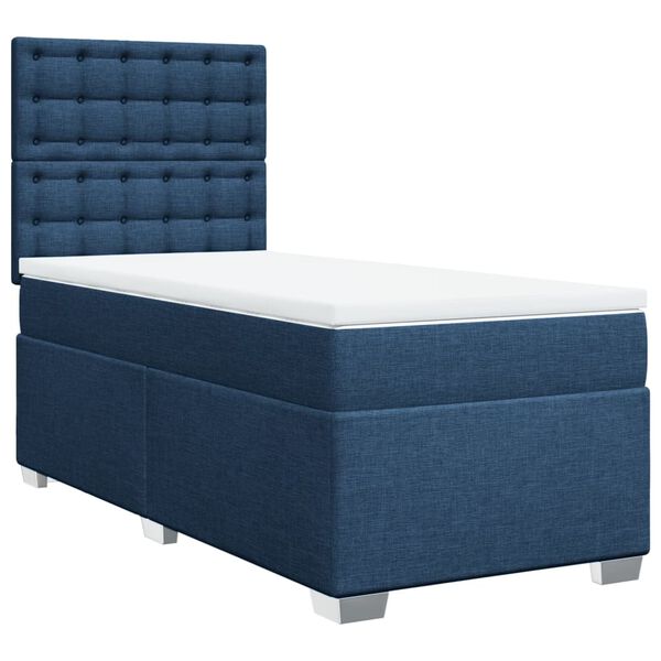 vidaXL Sommier &agrave; lattes de lit avec matelas Bleu 100x200 cm Tissu