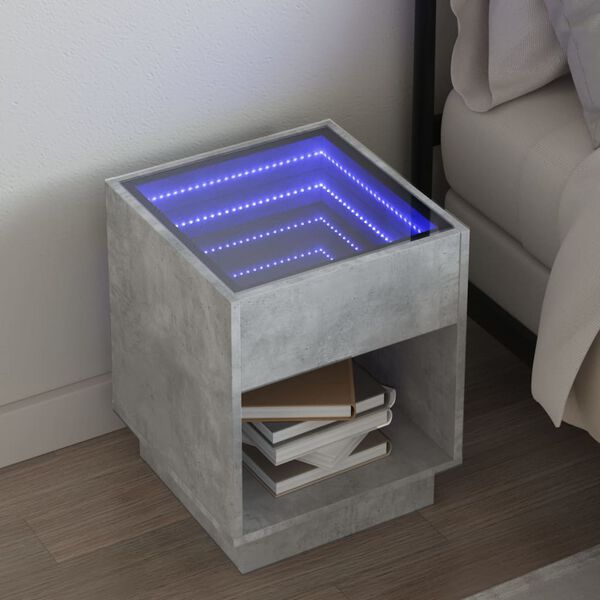 vidaXL Table de chevet avec LED infini gris b&eacute;ton 40x40x50 cm