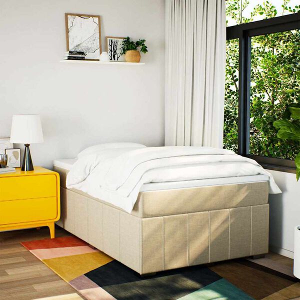vidaXL Sommier &agrave; lattes de lit avec matelas Cr&egrave;me 120x200 cm Tissu