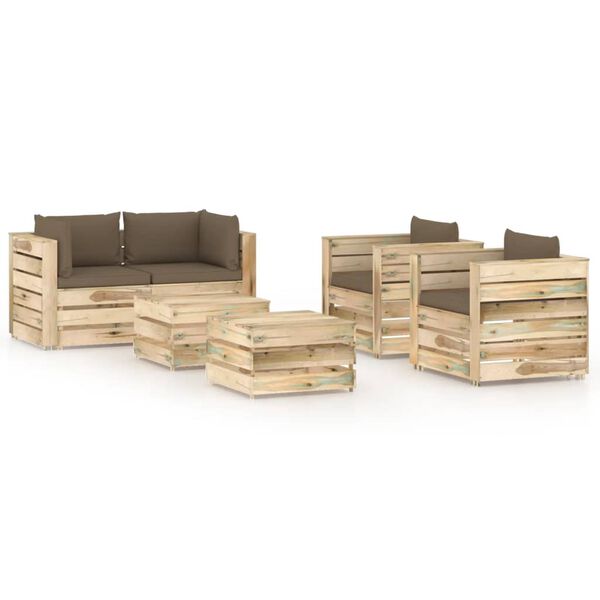 vidaXL Salon de jardin 6 pcs avec coussins Bois impr&eacute;gn&eacute; de vert