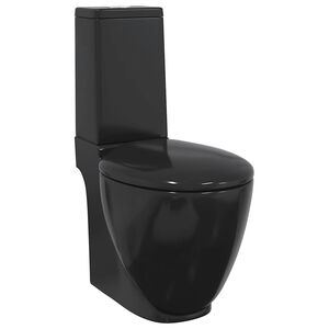 vidaXL Toilette en c&eacute;ramique Ronde &Eacute;coulement d'eau au fond Noir