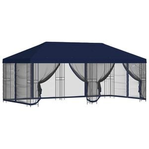 vidaXL Gazebo avec murs lat&eacute;raux 6 x 3 m Bleu Polyester et Acier