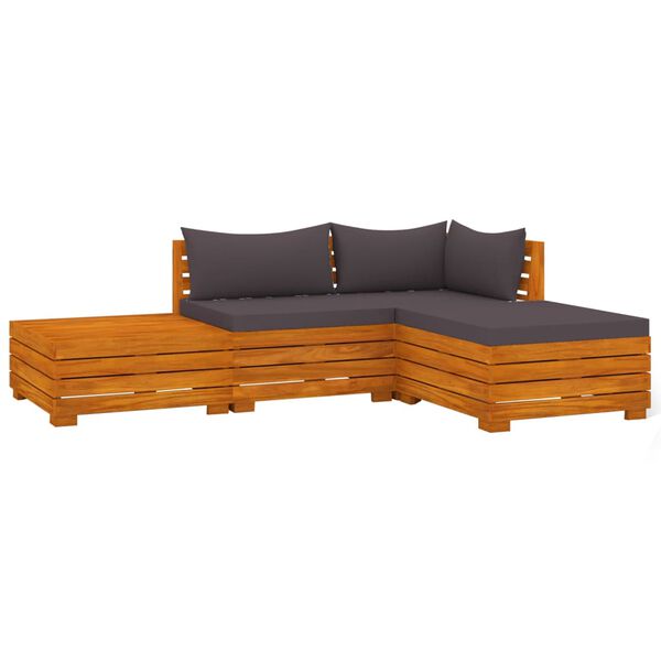 vidaXL Salon de jardin 4 pcs avec coussins Bois d'acacia solide