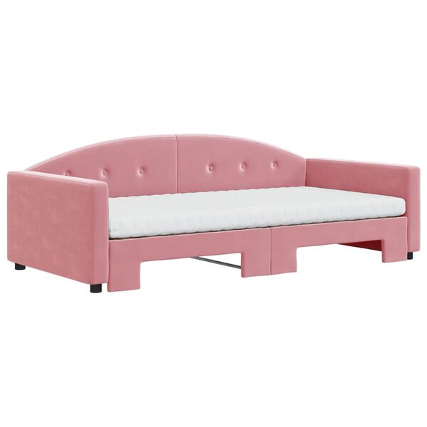 vidaXL Lit de jour avec lit gigogne et matelas rose 100x200 cm velours