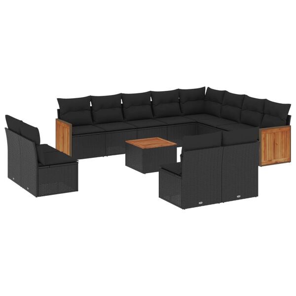 vidaXL Salon de jardin avec coussins 13 pcs noir r&eacute;sine tress&eacute;e