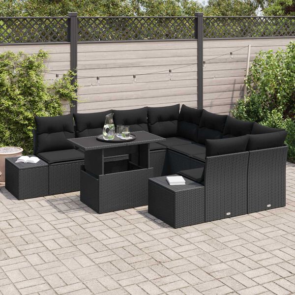 vidaXL Ensemble de canapé de jardin avec coussin 9 pcs Noir