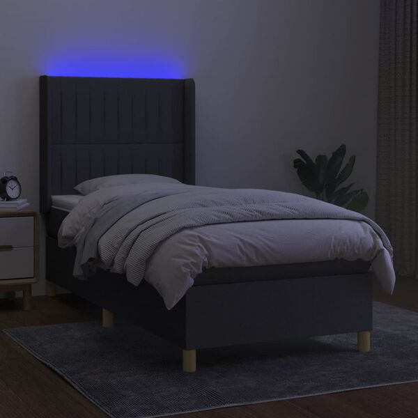 vidaXL Sommier &agrave; lattes de lit matelas LED Gris fonc&eacute; 100x200 cm Tissu