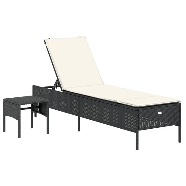 vidaXL Chaise longue avec table et coussin noir r&eacute;sine tress&eacute;e