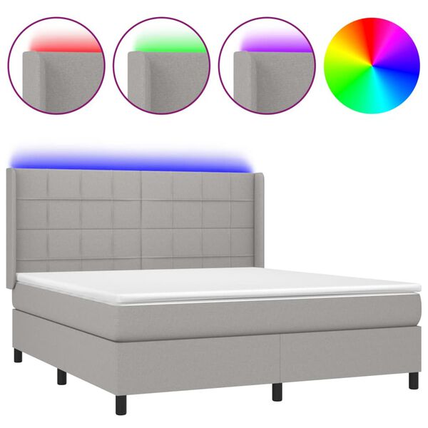 vidaXL Sommier &agrave; lattes de lit matelas LED Gris clair 180x200 cm Tissu