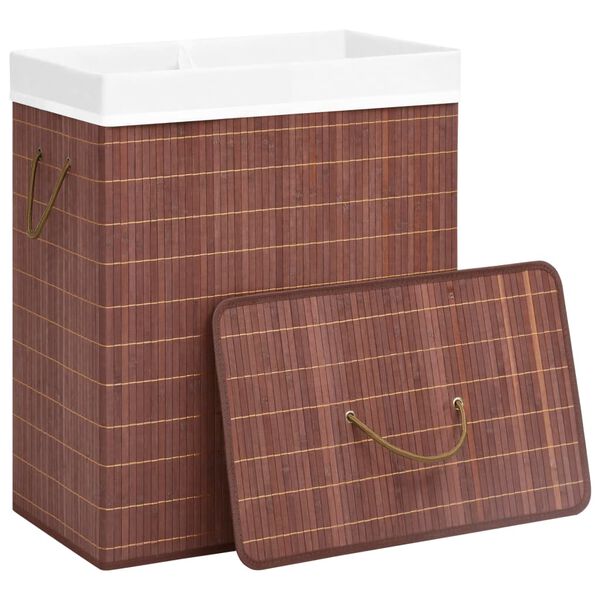 vidaXL Panier à linge avec 2 sections bambou marron 100 L