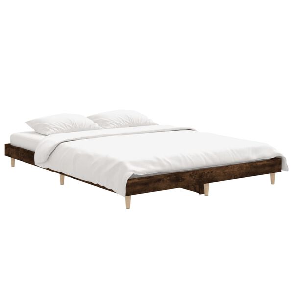 vidaXL Cadre de lit sans matelas ch&ecirc;ne fum&eacute; 135x190 cm bois ing&eacute;nierie