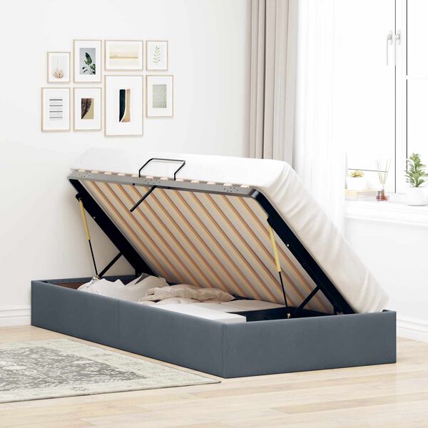 vidaXL Lit de Rangement avec stockage Gris fonc&eacute; 90 x 190 cm Velours