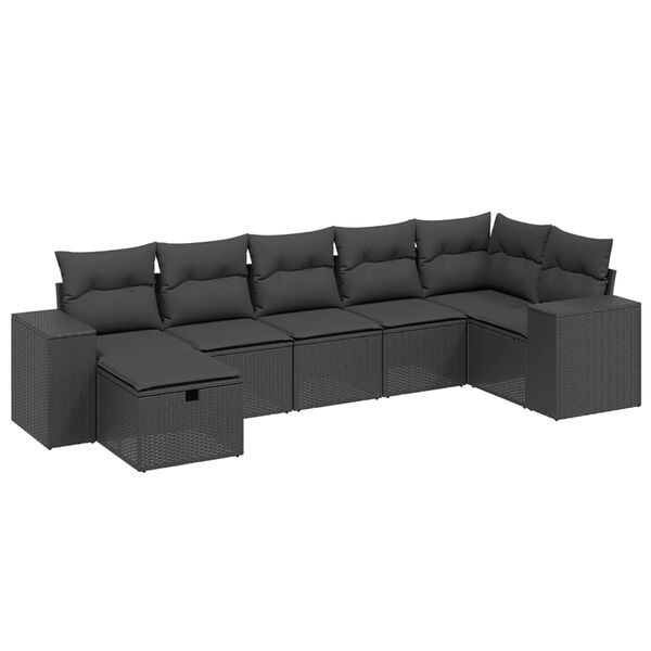 vidaXL Salon de jardin 7 pcs avec coussins noir r&eacute;sine tress&eacute;e