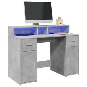 vidaXL Bureau et lumi&egrave;res LED gris b&eacute;ton 120x55x91cm bois d'ing&eacute;nierie