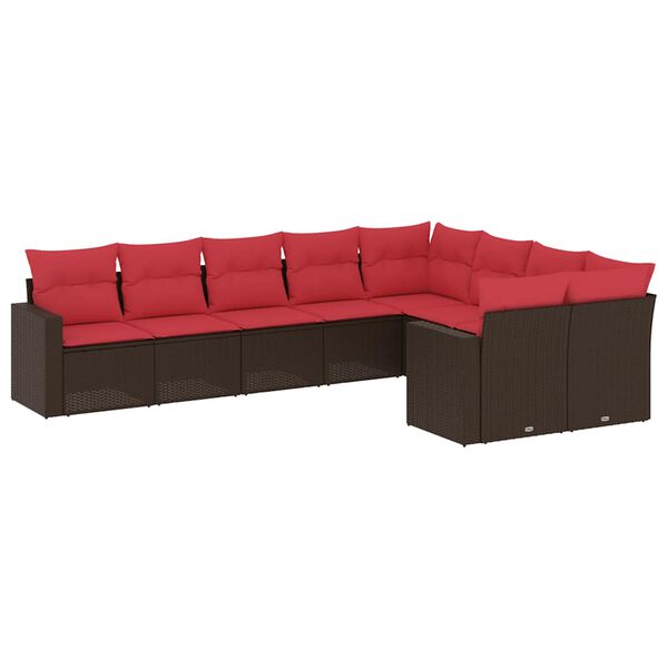 vidaXL Salon de jardin avec coussins 9 pcs marron r&eacute;sine tress&eacute;e