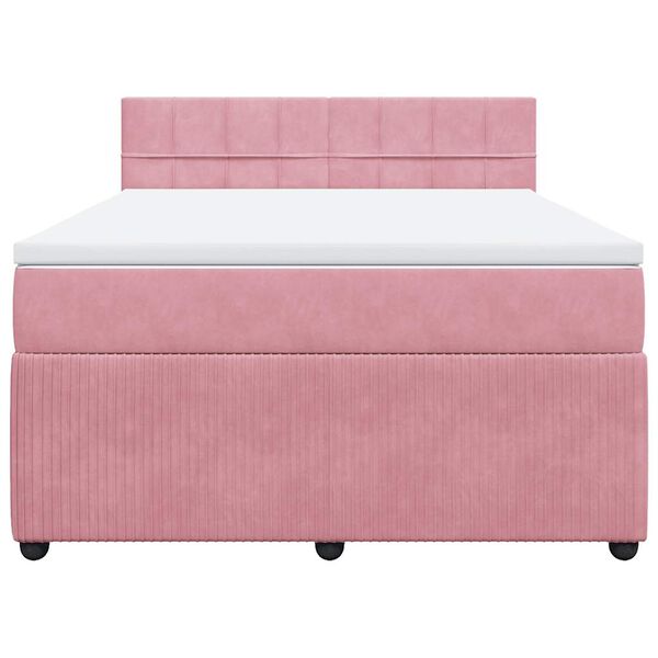 vidaXL Sommier &agrave; lattes de lit avec matelas Rose 140x200 cm Velours