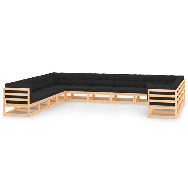 vidaXL Salon de jardin 13 pcs avec coussins anthracite Pin massif