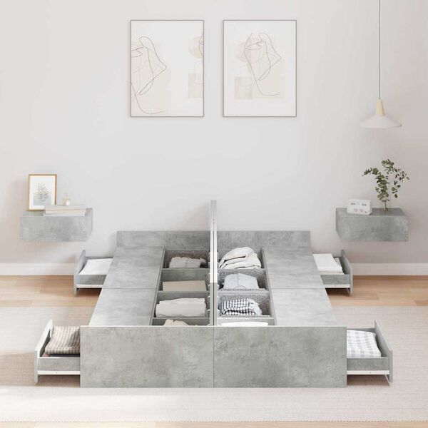 vidaXL Cadre de lit avec rangement avec tiroir Gris b&eacute;ton 120 x 190 cm