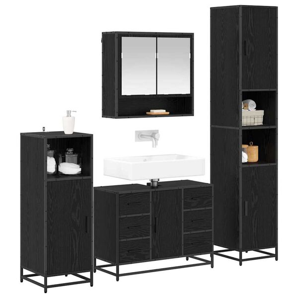 vidaXL Ensemble de mobilier de salle de bain 4 pcs Ch&ecirc;ne noir